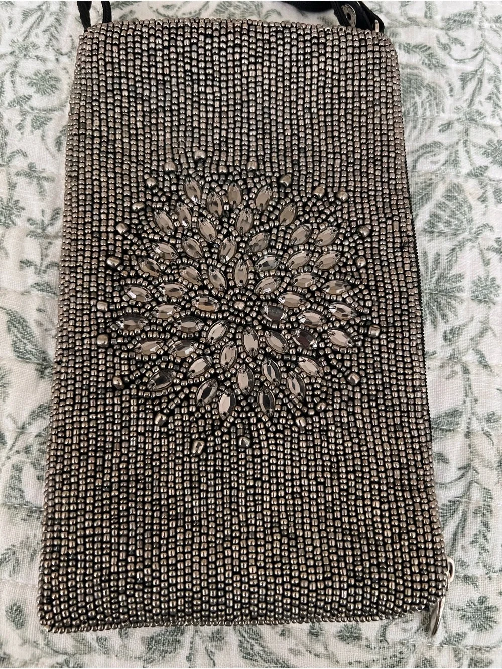Bamboo Trading Company Embellished Black Grey Beaded Crossbody Clutch